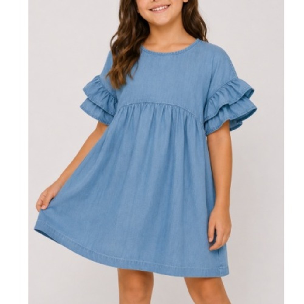 Crown & Ivy Girls Light Indigo Wash Ruffle Sleeve Dress Size XL NWT